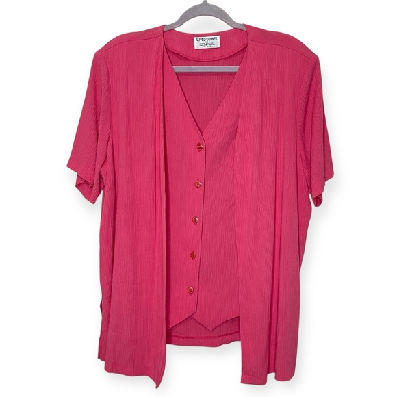Alfred Dunner Tops - ALFRED DUNNER VINTAGE Fuchsia Pink Short-Sleeve Blazer Blouse, Size 18